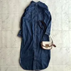 美品 アーバンリサーチロッソ×リー 長袖バンドカラーロングシャツワンピース 青