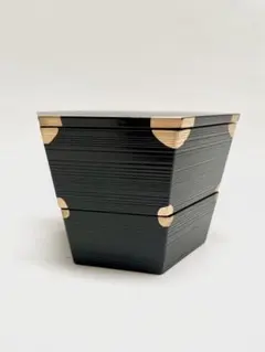 【新品・未使用】山田平安堂 六角二段重箱 （黒塗り／角金）