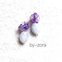 アメジスト ミルキー グレー ドロップ ビーズ シルバー イヤリング ピアス