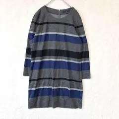 ラエフ／チュニック ミニ丈ワンピース 長袖 M ボーダー ウール 日本製