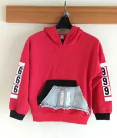 赤 フード付きパーカー 666