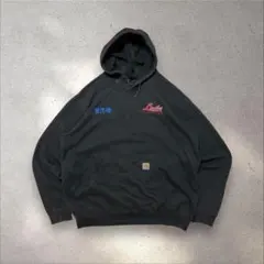 Carharttカーハート00s〜10s企業ロゴ刺繍サンフェードパーカーブラック