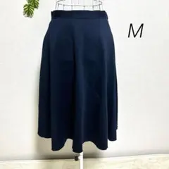 ロペ・M ひざ丈フレアスカート コットン混 ネイビー 綺麗