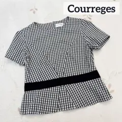 美品 Courreges クレージュ チェック 半袖 ブラウス 40 L 黒 白のサムネイル