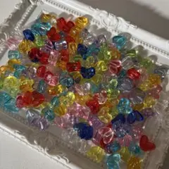 クリアカラフルミニハートビーズ　150個
