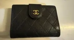 CHANEL ブラック レザー 二つ折り財布