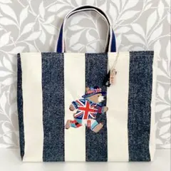 英国テディベア刺繍トート手提げバッグ・レッスンバッグ【37】