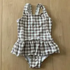 水着　チェック　茶色　90　シンプル　西松屋