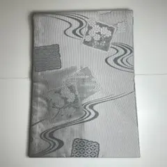 名古屋帯 正絹 グレー系 抽象柄 落ち着いた色味 0202-6-A1