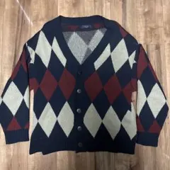 【完売品】オーバーサイズ 総柄Vネックニットカーディガン アーガイル柄