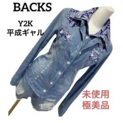【未使用】平成ギャル御用達　BACKS デニムペイズリー柄シャツロゴ刺繍　Y2Kのサムネイル