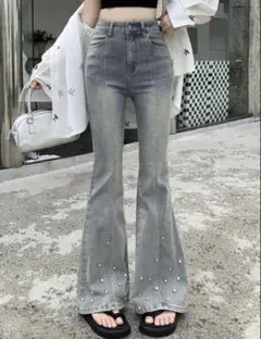 DAZY SHEIN フレアデニム デニムパンツ ストーン キラキラ