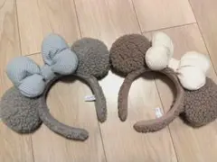 ディズニー ミニーマウス 耳付きふわもこカチューシャ グレーとベージュ
