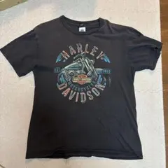 ハーレーダビッドソン プリントTシャツ 両面 アニマル 狼 黒 4XL 7779