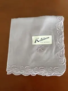 未使用　Kitamura ハンカチ ラベンダー リボン刺繍のサムネイル