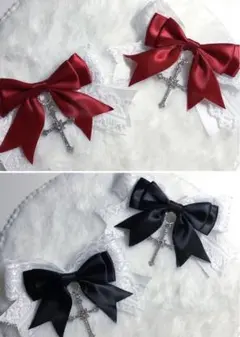 ヘアクリップ　BIG 十字架　リボン　量産型　地雷　ゴスロリ