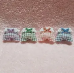 赤ちゃん　お洋服　フリルサロペット四点セット　チェック①　リボン