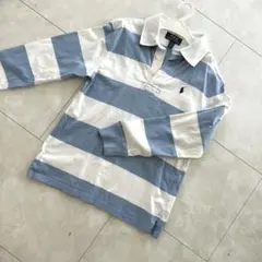 ラルフローレン　青と白のストライプ　ボーダー　 長袖ポロシャツ　140 ラガー