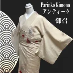 ✨【 大人お洒落】お召 花草文様 アンティーク 正絹 昭和レトロ お洒落 331のサムネイル