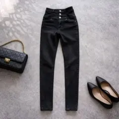 N91 エモダ スキニーデニム ハイウエスト ストレッチ ブラック 0