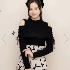 ウィルセレクション ギャザーリボン オフショル ニット リブニット