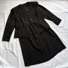 ツーピース　長袖　裏地付き　襟なし　黒　無地　喪服　昭和　レトロ　セットアップ
