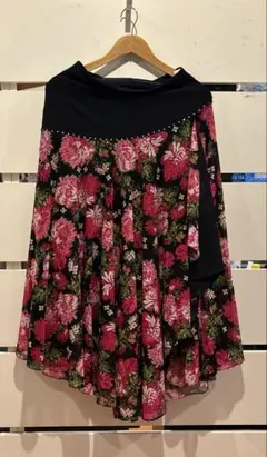 社交ダンス用ドレス 黒とピンクの花柄