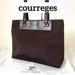 courreges クレージュ ナイロン×本革レザー ショルダーバッグ 茶 自立のサムネイル