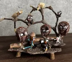 ハンドメイド 松ぼっくり どんぐり　アート作品　フクロウ　幸福　縁起物　秋