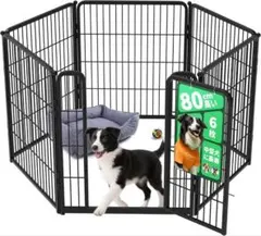 室内用 犬用サークル 80cm 6パネル 小型犬・中型犬向け ブラックのサムネイル