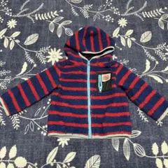 フード付きボアジャケット 100cm 青赤ストライプ