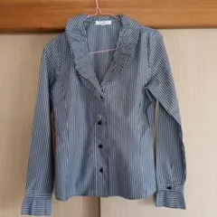 値下げ　NARA CAMICIE ストライプ フリル襟 長袖シャツ 　S