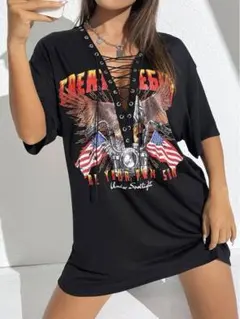 ［新品未使用］黒レースアップドレス(tシャツ)