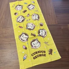 おさるのジョージ　フェイスタオル　黄色　総柄　アイス　キャンディ　イエロー