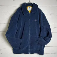 adidas 刺繍 トレフォイル ボアジャケット フルジップ ネイビー L