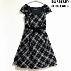 【美品】バーバリーブルーレーベル ワンピース 半袖 ひざ丈 ミモレ 38