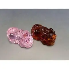 ガラス製獅子形オブジェ 2個セット