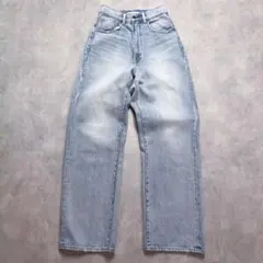 【マウジー】 ワイドデニム ブルー ダメージ ルーズストレート レディース