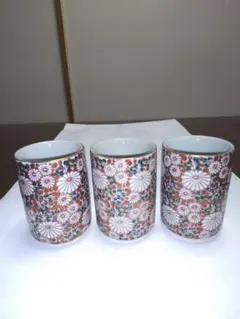 九谷焼 青峰 湯呑み 5客セット 金彩 網目模様 汲出揃 茶器 昭和レトロ