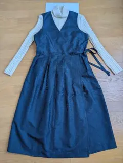 着物リメイク　大島紬からカシュクールジャンパースカート　ポケット付きサイズL