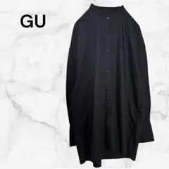 ジーユー　バンドカラーロングシャツ　長袖　黒　Ｍ ゆったりシルエット