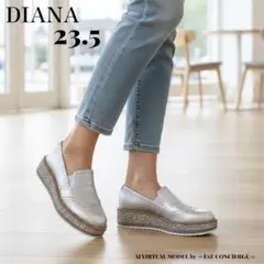 ダイアナ ラメグリッター ウイングチップ リアルレザープラットフォームローファー