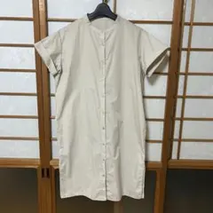 ベージュ 半袖 ボタン付き シャツワンピース