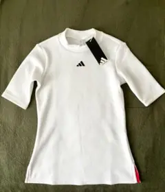 adidas レディース ハーフスリーブ モックネック シャツ ホワイト