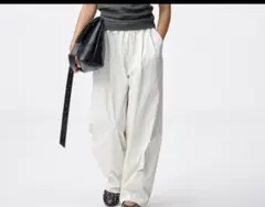 XXL【GU】バレルレッグプルオンパンツ 白 ホワイト