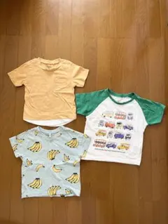 Tシャツ　半袖　100cm バナナ柄　車柄　黄色レイヤード風のサムネイル