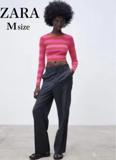 今だけ価格！zara ピンク　赤　ボーダー　ショート丈　長袖トップス