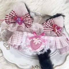 モンぬい 服 チェック ヘッドドレス 赤 スタイ