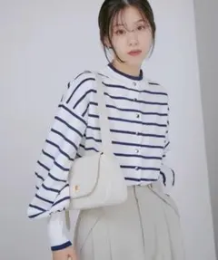 VIS 多釦　ニット　カーディガン　ボーダー　ネイビー