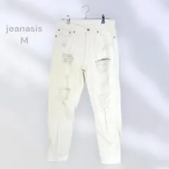 jeanasis ジーナシス　白デニム　ダメージ加工　ストレート　カジュアル